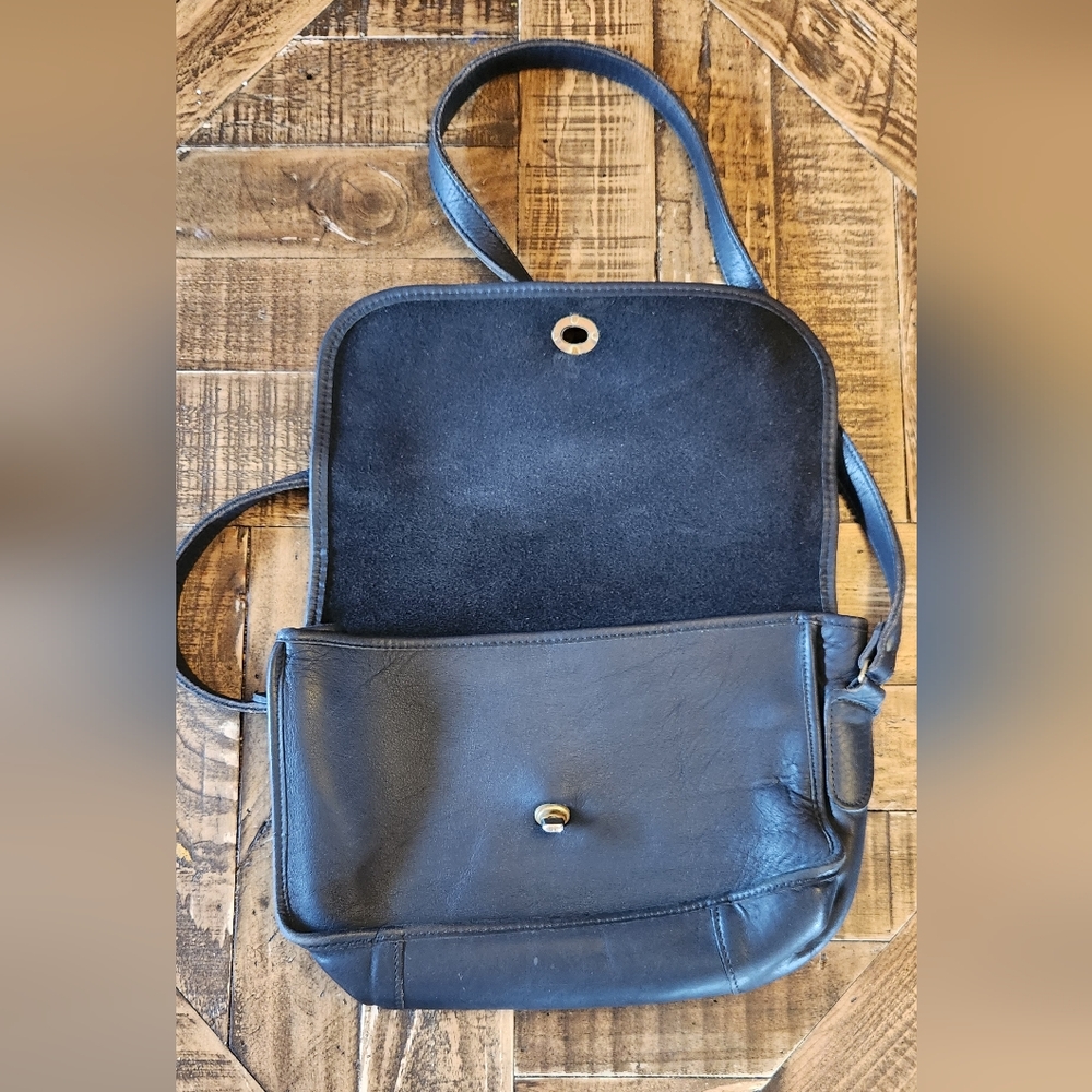 Vintage High Art Leather New York Saddle Bag Blue Grey Crossbody - Picture 8 of 13